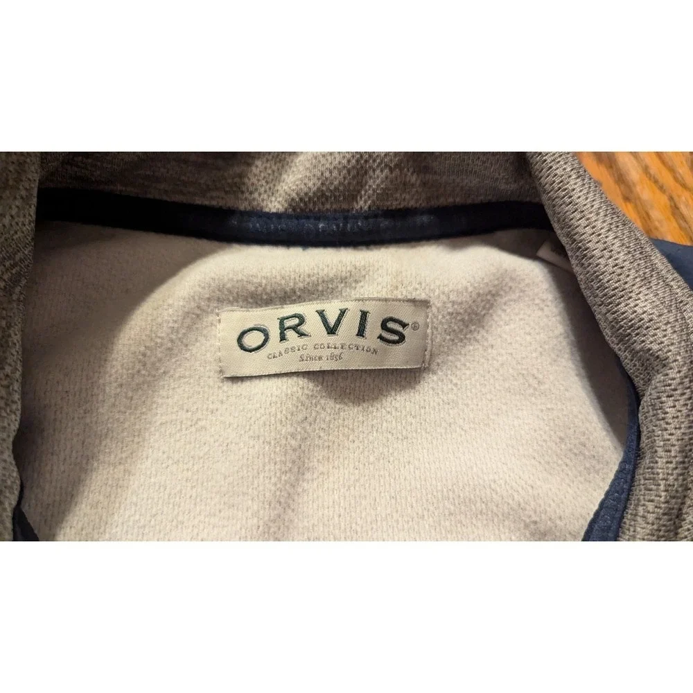 Orvis Mens Full Zip Jacket‎ Grey Navy Blue Colorblock Textured Knit Mock Neck XL